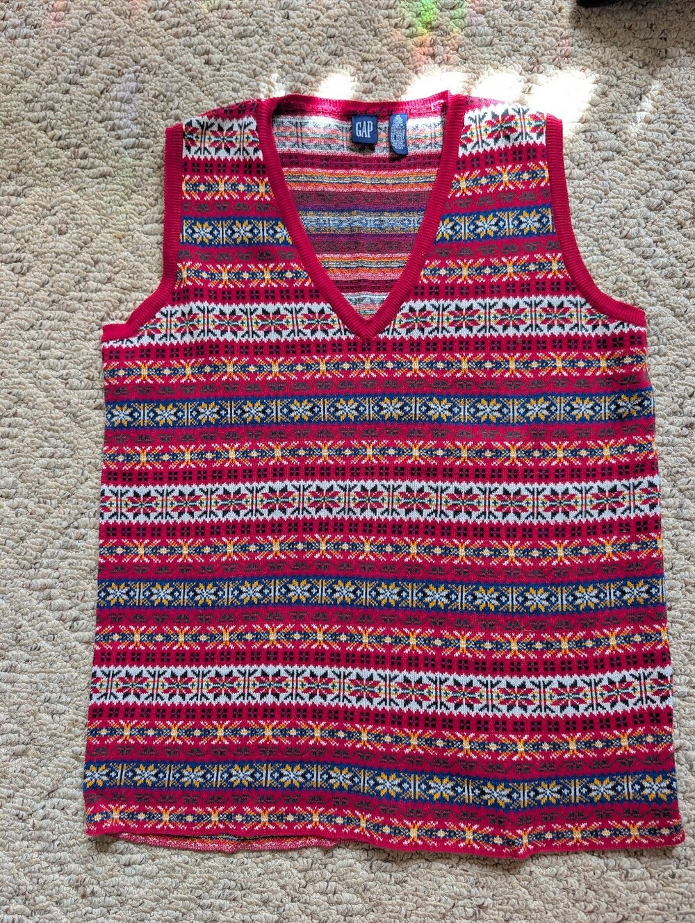 Vintage 90s GAP Fair Isle Knit Sweater Vest Retro Nordic Pattern Grunge Cotton
